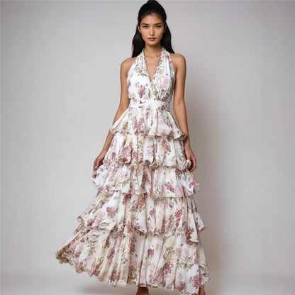 Long Layered Print Maxi Dress