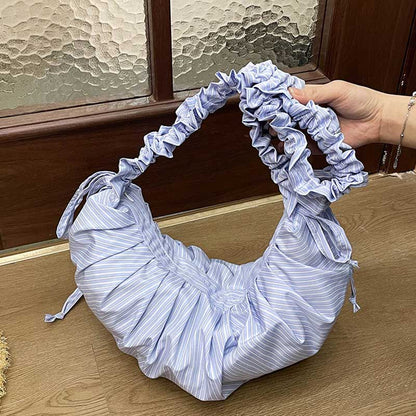 Ruched Striped Drawstring Casual Shoulder Bag