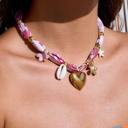 Beach Style Gold Pendant Scarf Necklace