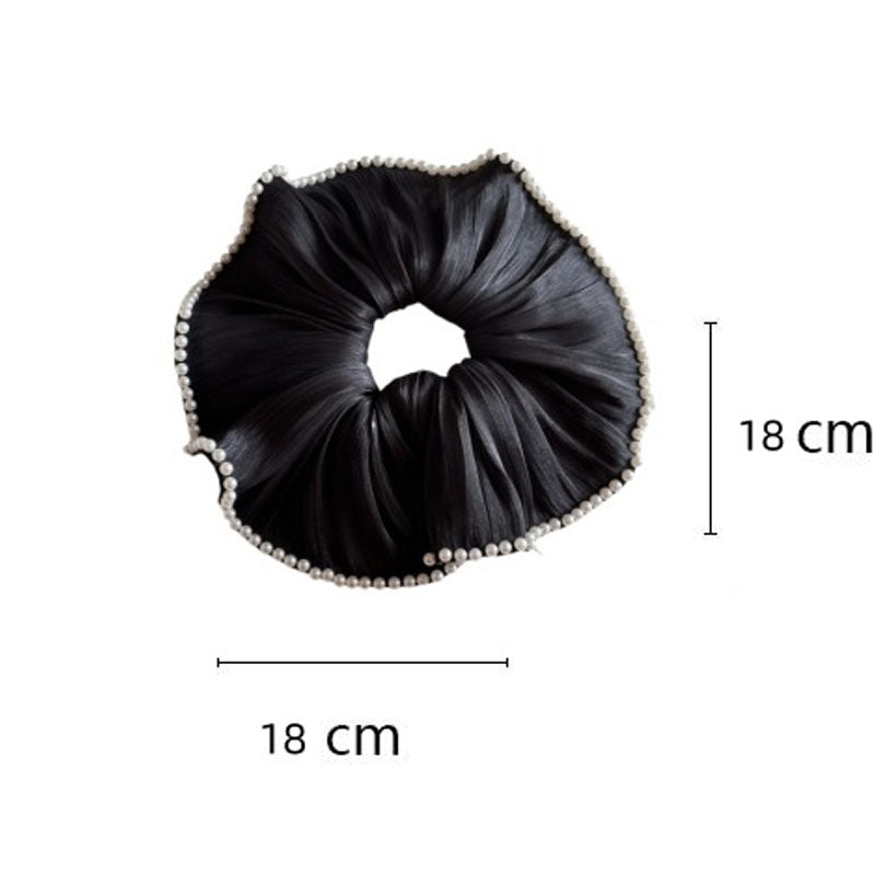 Elegant Satin Chiffon Pearl Embedded Hair Scrunchies