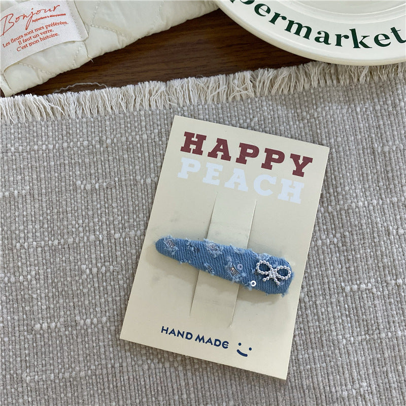 2+Silver Bow Demin Sweet Hair Clips