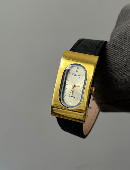 Retro Gold Tone Rectangle Quartz Watch