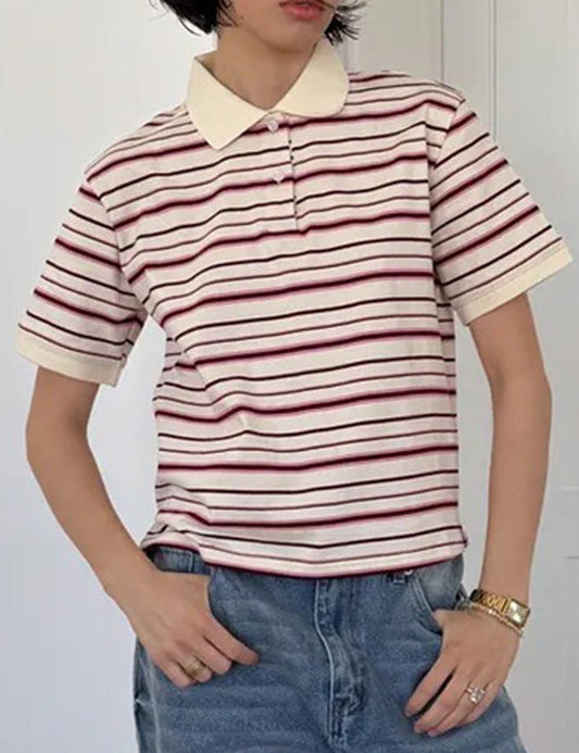 Vintage Striped Color Block Polo Shirt