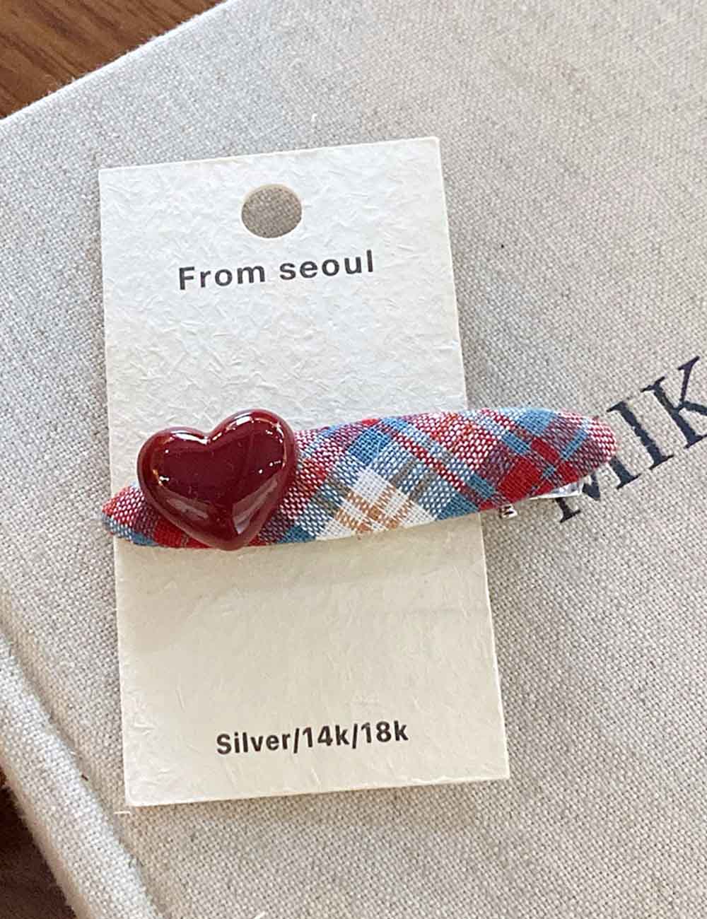 Cute Love Heart Plaid Hair Clips