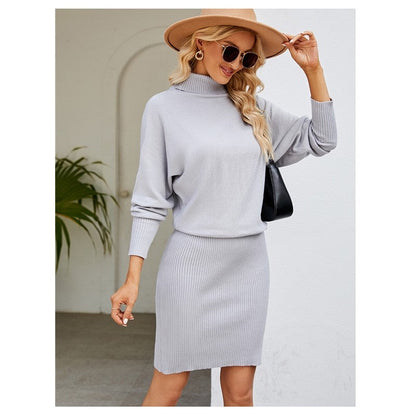 Solid Color Long Sleeves High Neck Knitted Bodycon Dress