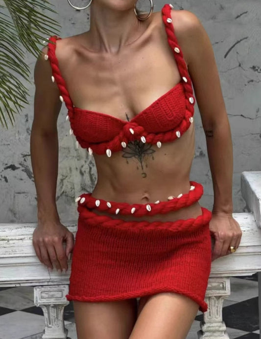 Sexy Shell Bikini Mini Skirt Knit Sets