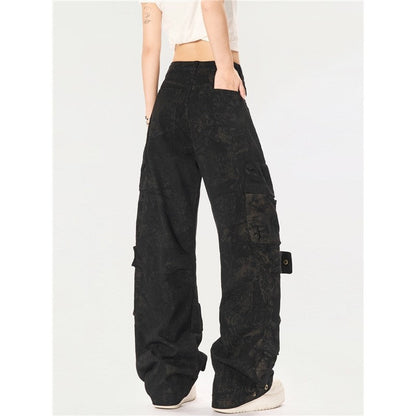 Distressed Cargo Wide-Leg Pants Unisex Loose Fit Casual Trousers