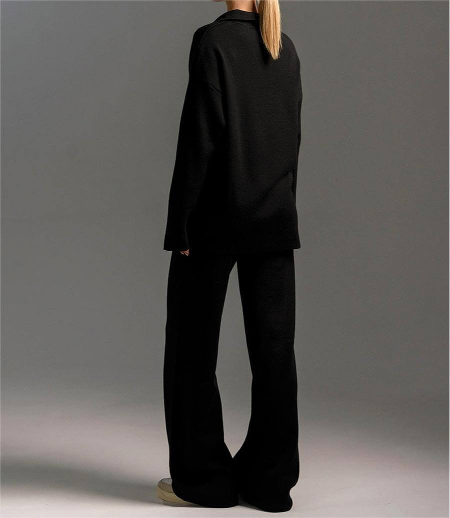 2+Solid Color Label V-Neck Knit Sets