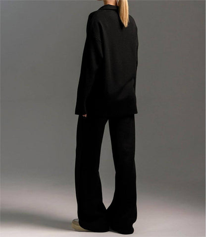 2+Solid Color Label V-Neck Knit Sets