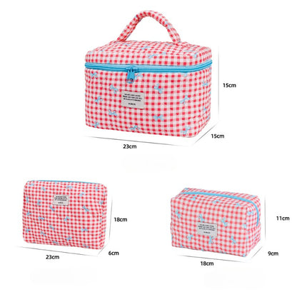 Sweet Color Block Plaid Bow Make Up Bag