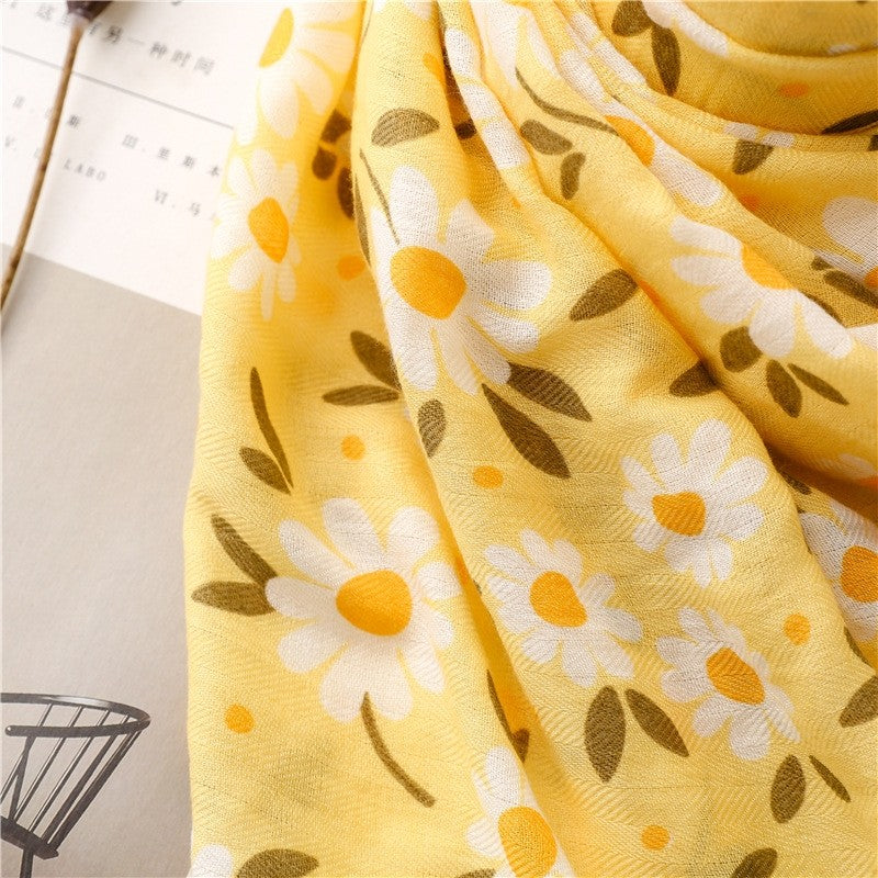 Fashion Flower Print Yellow Fresh Scarf