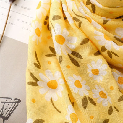 Fashion Flower Print Yellow Fresh Scarf