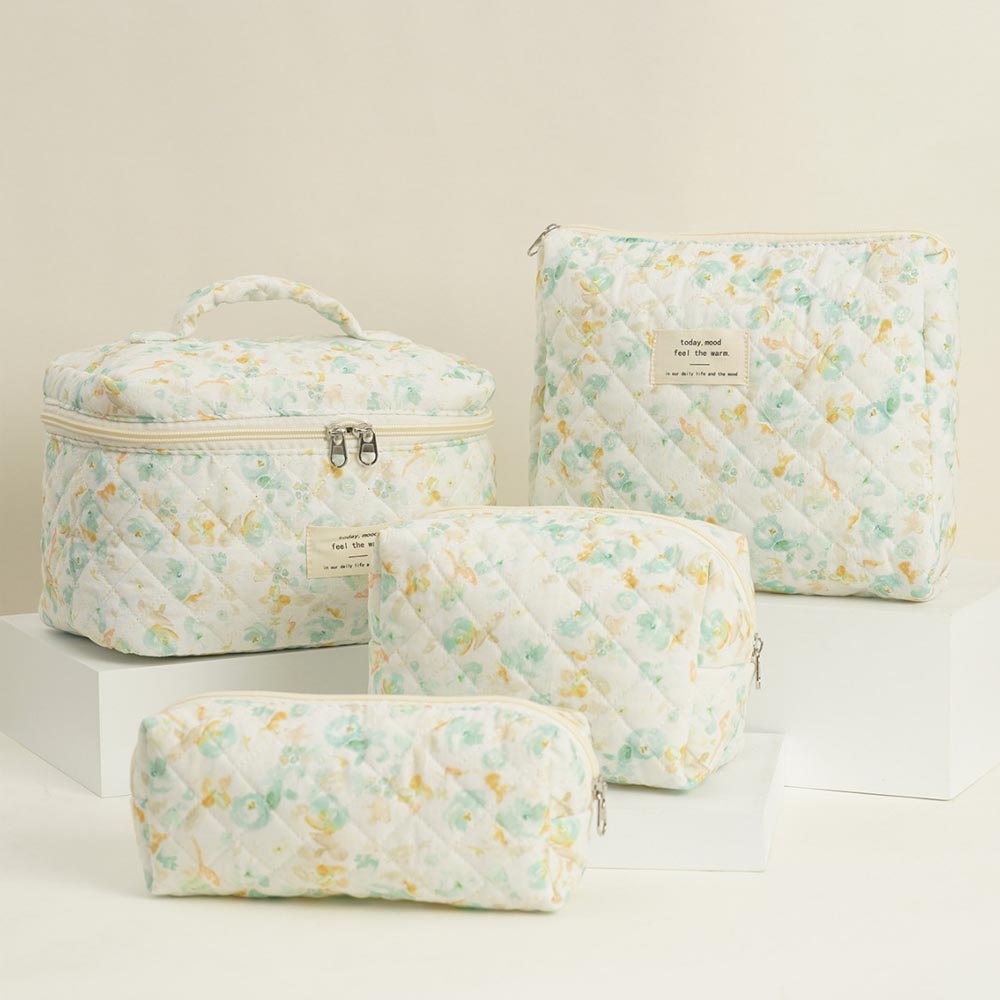 Cute Flower Printed Quilted Cosmetic Bag