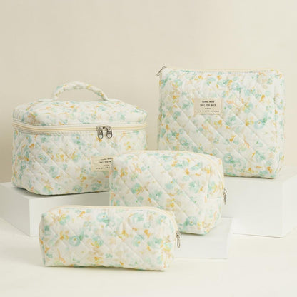 Cute Flower Printed Quilted Cosmetic Bag