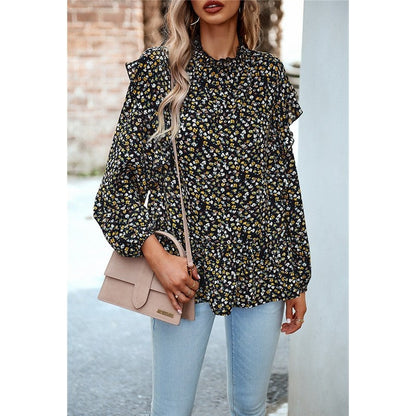 Lace Collar Floral Wood Ear Trim Shirt