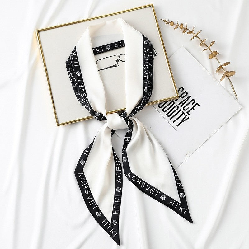 Printed Imitation Silk Long Tied Scarf