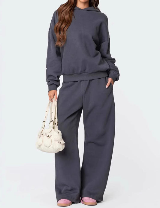 Trendy Print Loose Hoodie Sweatshirt Pants Set