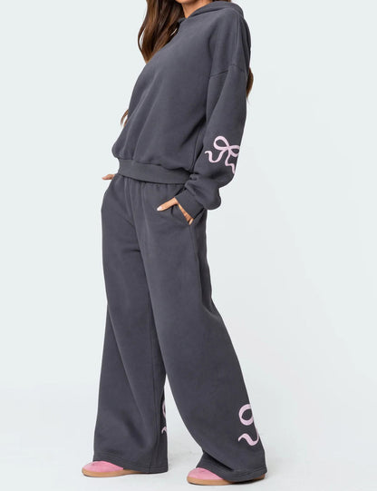 Trendy Print Loose Hoodie Sweatshirt Pants Set