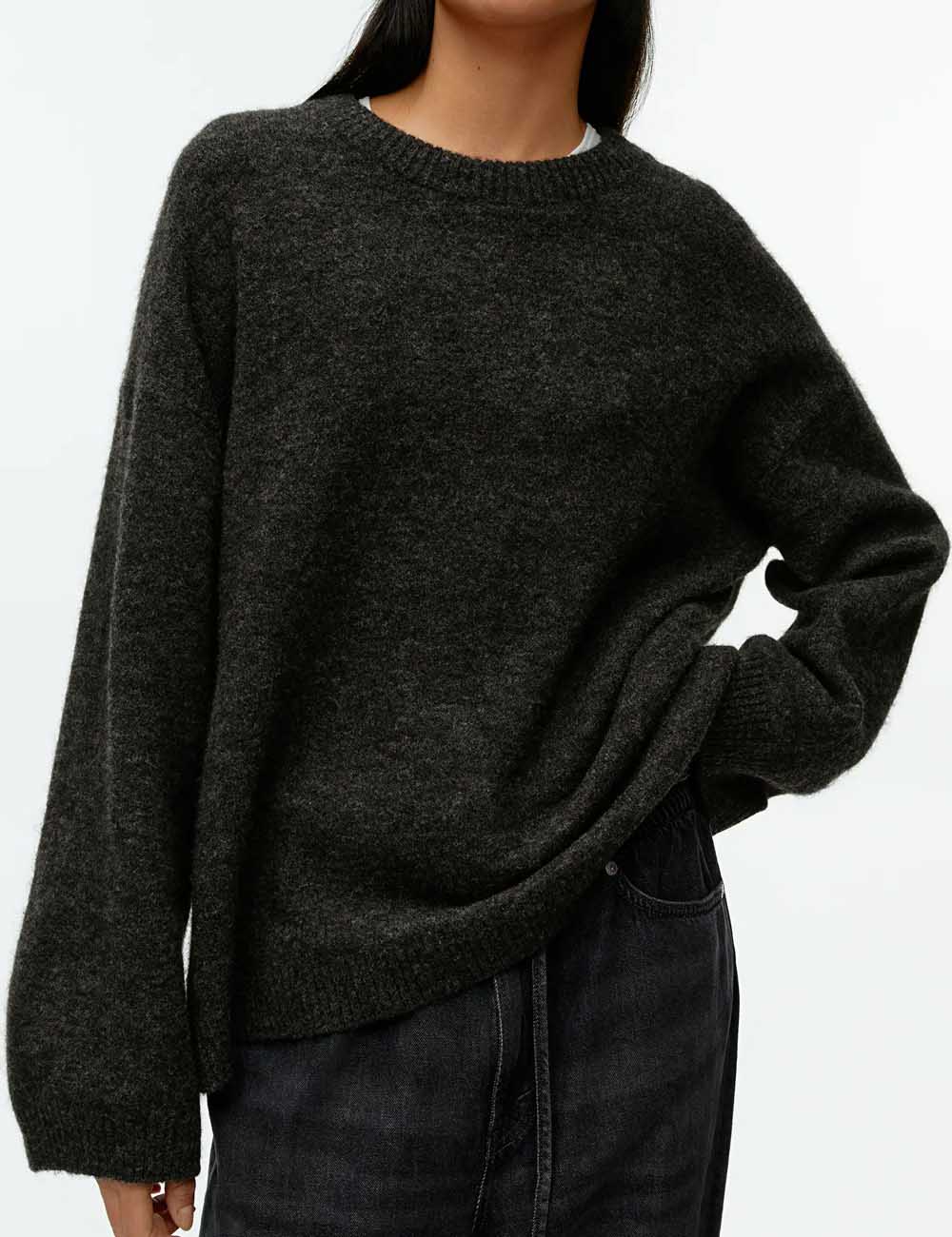 Solid Color Crew Neck Thickened Knit Sweater