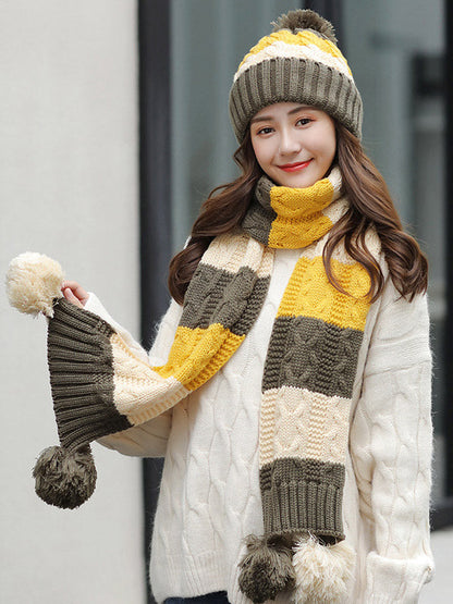 Personality Thickened Solid Hat&Scarf Set
