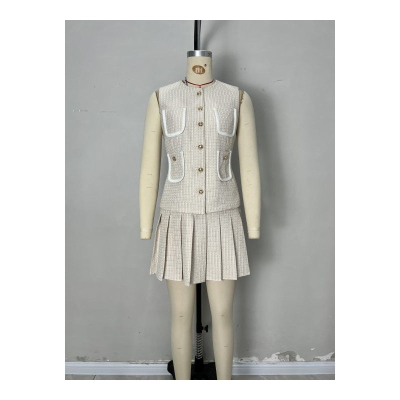 Sleeveless Vest Pleated Skirt Set