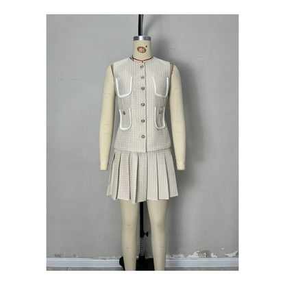 Sleeveless Vest Pleated Skirt Set