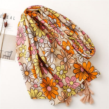 Tropical Plant Floral Contrast Color Scarf