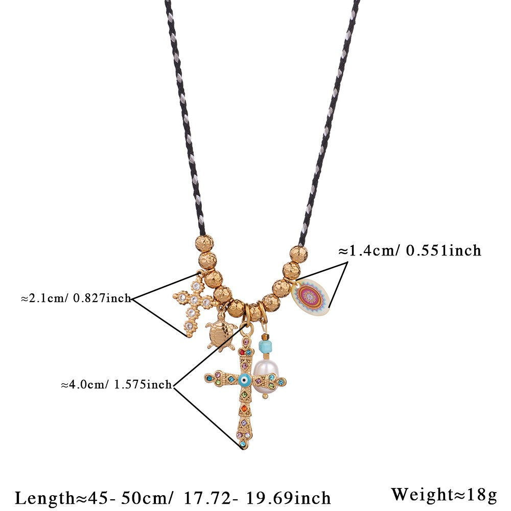 Street Oil Drop Heart Cross Necklace
