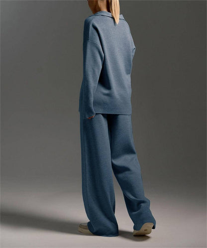 2+Solid Color Label V-Neck Knit Sets