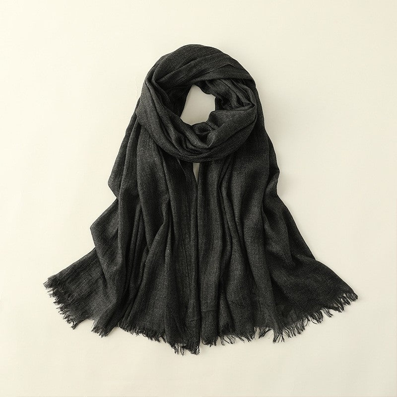 Solid Color Sun Protection Long Cotton And Linen Scarf