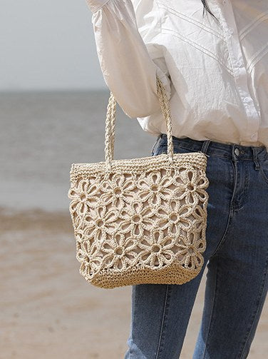 Flower Hollow Out Solid Color Shoulder Bag