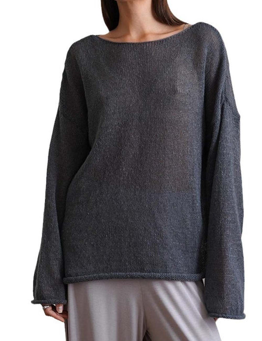 Minimalist Hollow Out Round Neck Sheer Knit Top