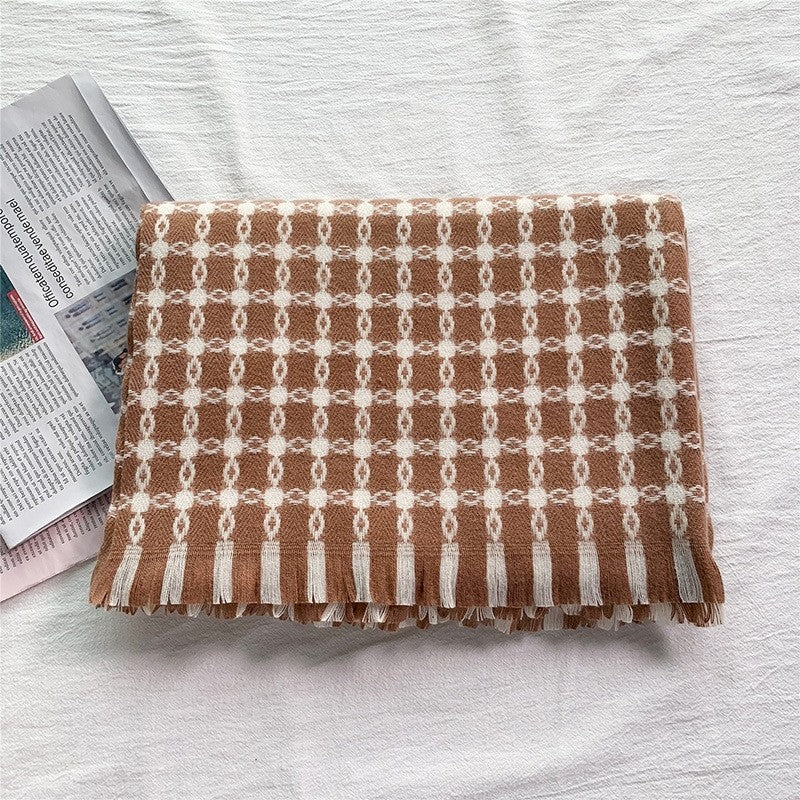 Printed Pattern Thick Tassel Shawl Scarf