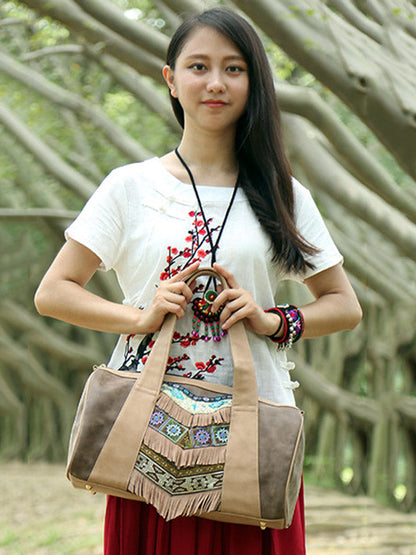 Khaki Tassels Emboridered Tote Bag