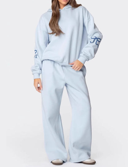 Trendy Print Loose Hoodie Sweatshirt Pants Set