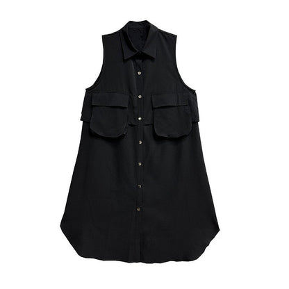 Polo Collar Vest Dress With Large Pocket