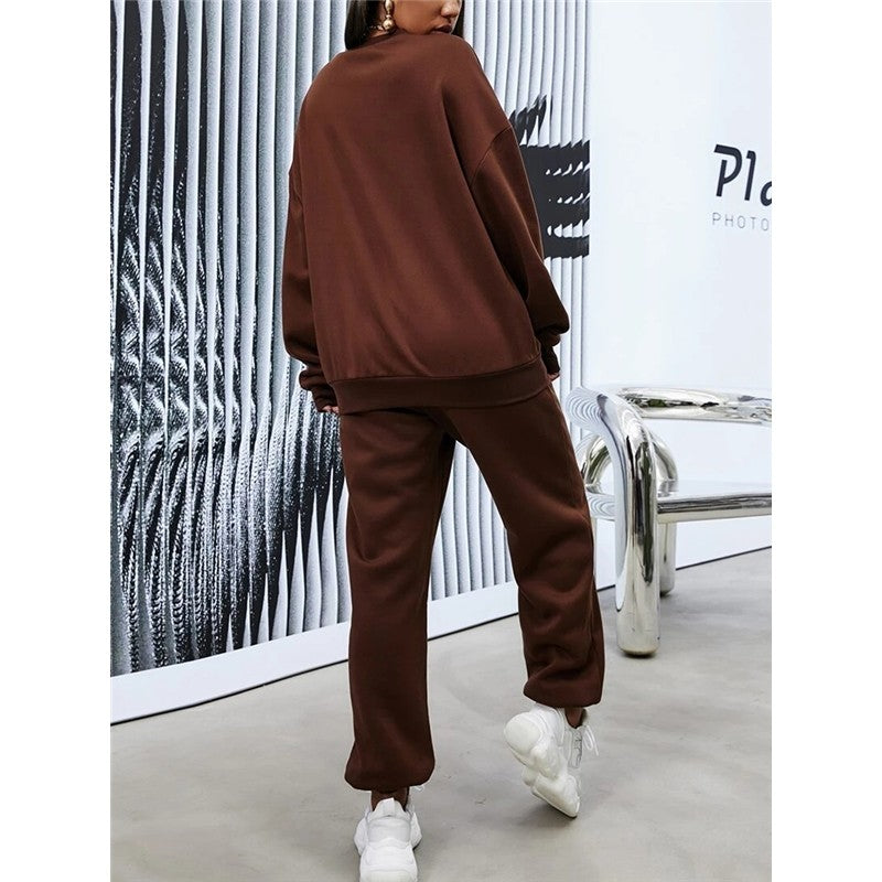 Long Sleeve Round Neck Sweater Printed Suit