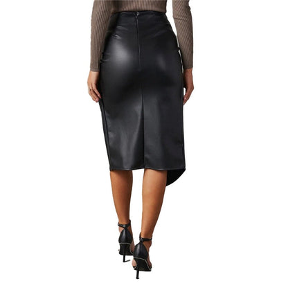 PU High Waist Split Midi Pencil Skirt