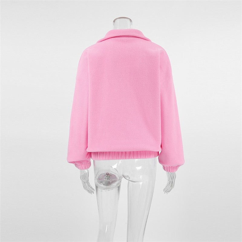 Cozy Oversized Fleece Pullover With Lapel Collar