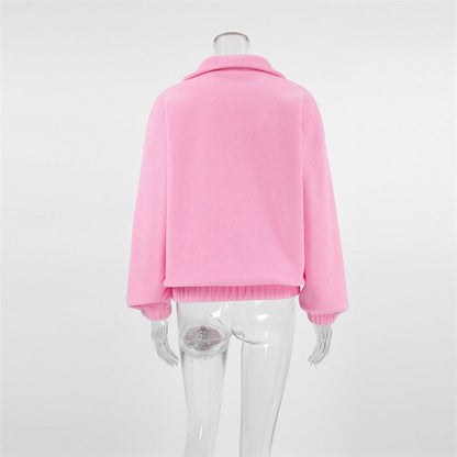 Cozy Oversized Fleece Pullover With Lapel Collar