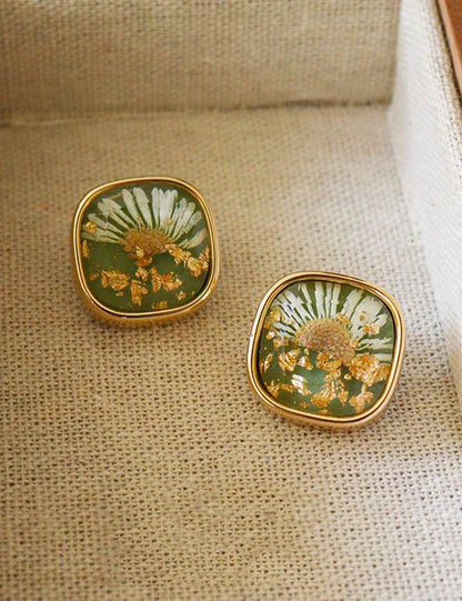 Vintage Floral Geometric Stud Earrings