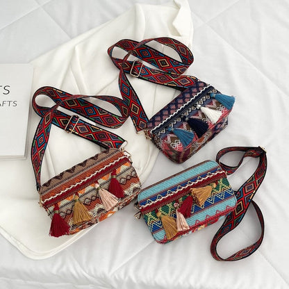 Casual Print Wear-Resisting Classic Tasseled Square Bag