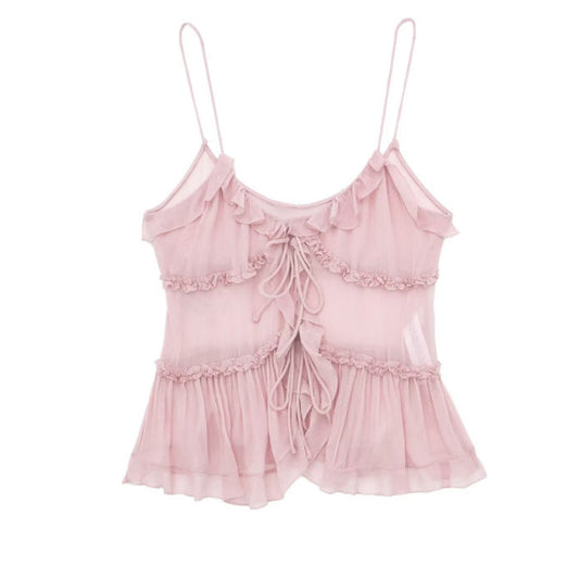 Solid Color Layered Ruffle Spaghetti Strap Top