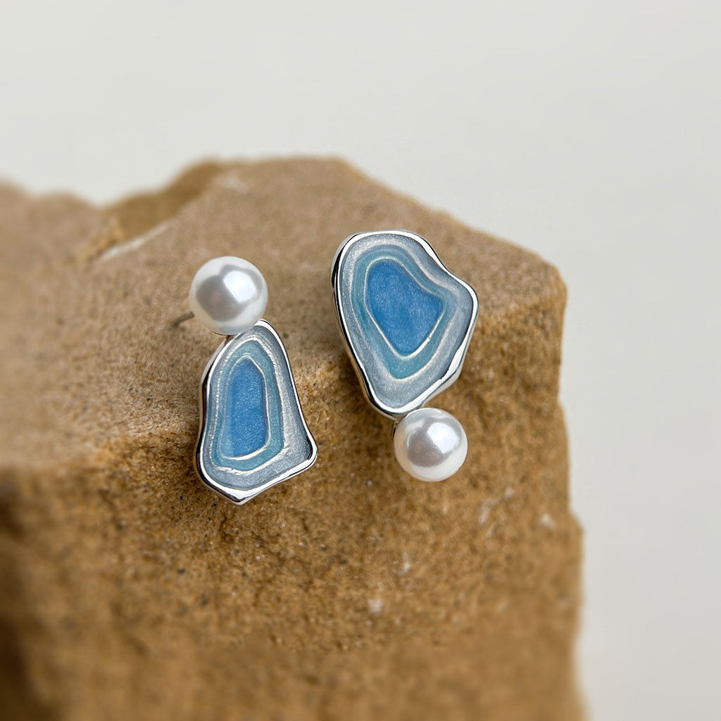 Irregular Blue Pearl Stud Earrings