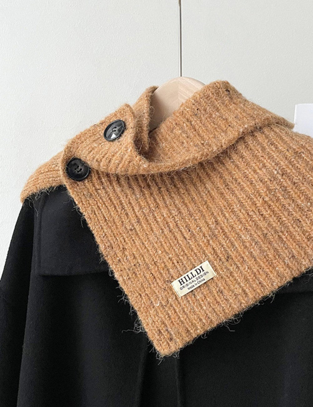 Solid Color Button Down High Collar Knit Scarve