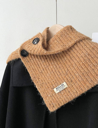 Solid Color Button Down High Collar Knit Scarve