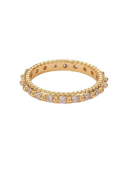 Cubic Zirconia Gold Beaded Band Ring
