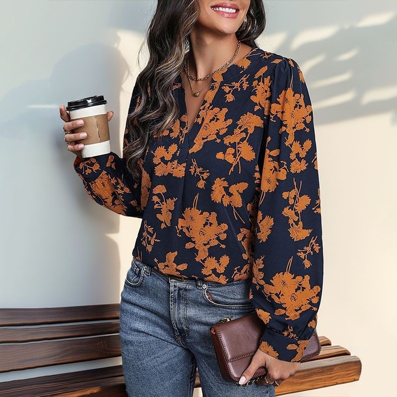 Fashionable Loose Long Sleeve Pullover Printed Shirt