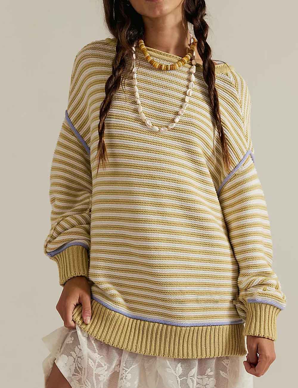 Casual Striped Crew Neck Long Sleeve Sweatshirt