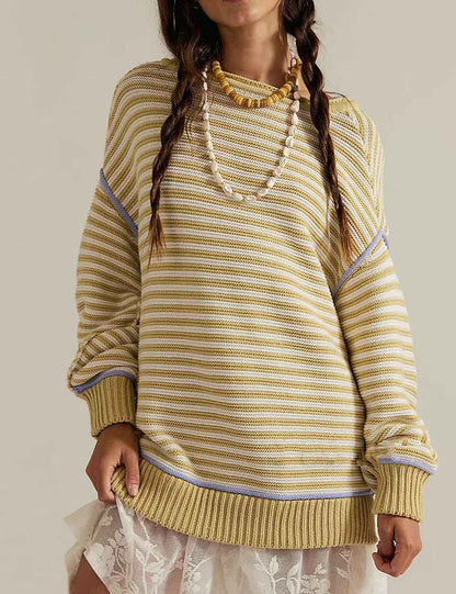 Casual Striped Crew Neck Long Sleeve Sweatshirt